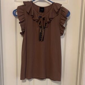 W5 Chocolate Ruffle Sleeve Blouse